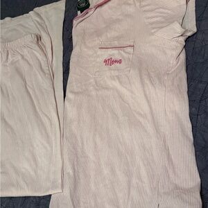 Vintage Laura Ashley Pink Stripe Pajama Set Sz L Cotton Blend “Mom” Embroidery